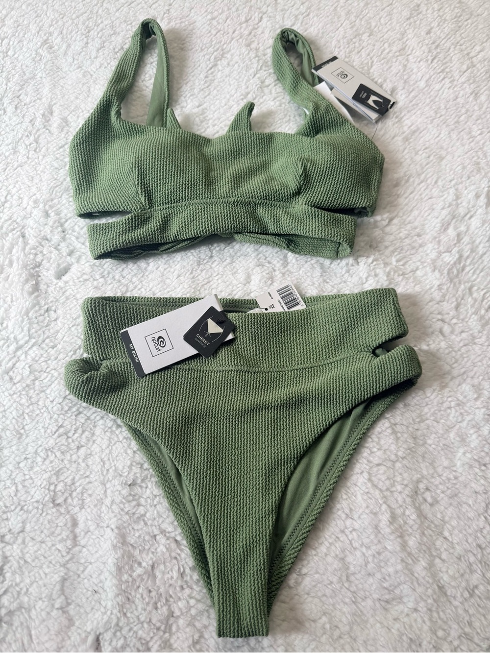 Rip Curl Olive Green Textured High-Waist Bikini Set